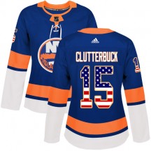 Women's Adidas New York Islanders Cal Clutterbuck Royal Blue USA Flag Fashion Jersey - Authentic