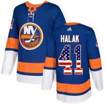 Men's Adidas New York Islanders Jaroslav Halak Royal Blue USA Flag Fashion Jersey - Authentic