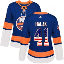 Women's Adidas New York Islanders Jaroslav Halak Royal Blue USA Flag Fashion Jersey - Authentic