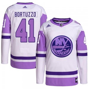 Men's Adidas New York Islanders Robert Bortuzzo White/Purple Hockey Fights Cancer Primegreen Jersey - Authentic