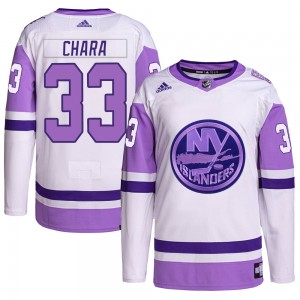 Men's Adidas New York Islanders Zdeno Chara White/Purple Hockey Fights Cancer Primegreen Jersey - Authentic