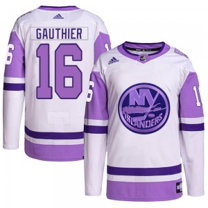 Men's Adidas New York Islanders Julien Gauthier White/Purple Hockey Fights Cancer Primegreen Jersey - Authentic