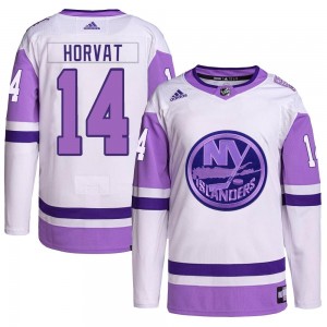 Men's Adidas New York Islanders Bo Horvat White/Purple Hockey Fights Cancer Primegreen Jersey - Authentic