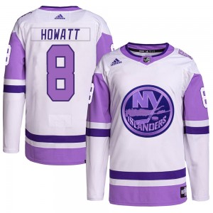 Men's Adidas New York Islanders Garry Howatt White/Purple Hockey Fights Cancer Primegreen Jersey - Authentic