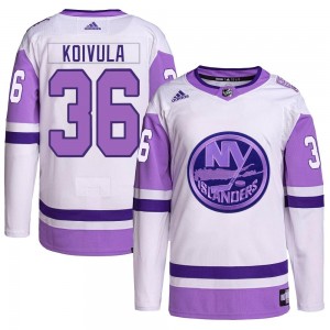 Men's Adidas New York Islanders Otto Koivula White/Purple Hockey Fights Cancer Primegreen Jersey - Authentic