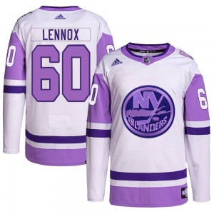 Men's Adidas New York Islanders Tristan Lennox White/Purple Hockey Fights Cancer Primegreen Jersey - Authentic