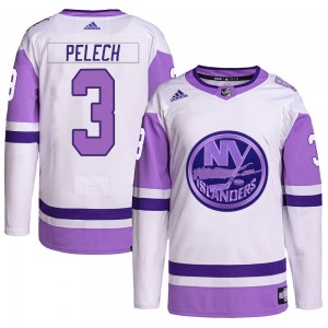 Men's Adidas New York Islanders Adam Pelech White/Purple Hockey Fights Cancer Primegreen Jersey - Authentic