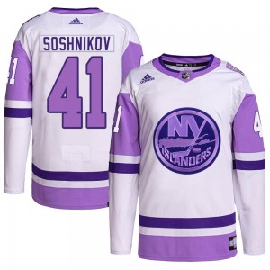Men's Adidas New York Islanders Nikita Soshnikov White/Purple Hockey Fights Cancer Primegreen Jersey - Authentic