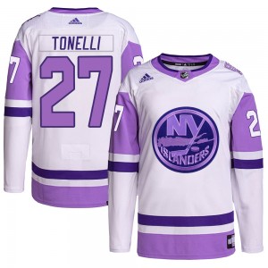 Men's Adidas New York Islanders John Tonelli White/Purple Hockey Fights Cancer Primegreen Jersey - Authentic