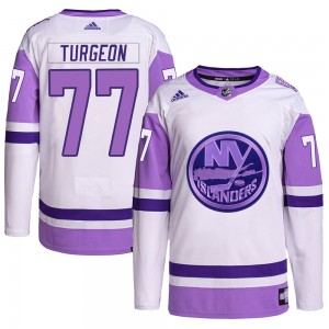 Men's Adidas New York Islanders Pierre Turgeon White/Purple Hockey Fights Cancer Primegreen Jersey - Authentic