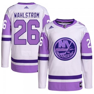 Men's Adidas New York Islanders Oliver Wahlstrom White/Purple Hockey Fights Cancer Primegreen Jersey - Authentic
