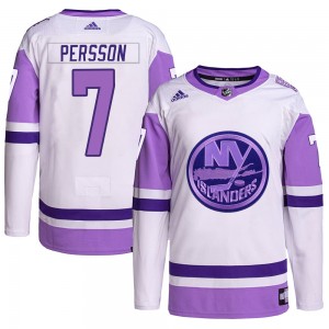 Youth Adidas New York Islanders Stefan Persson White/Purple Hockey Fights Cancer Primegreen Jersey - Authentic