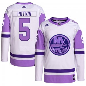 Youth Adidas New York Islanders Denis Potvin White/Purple Hockey Fights Cancer Primegreen Jersey - Authentic