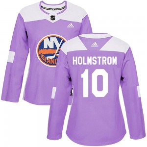 Women's Adidas New York Islanders Simon Holmstrom Purple Fights Cancer Practice Jersey - Authentic