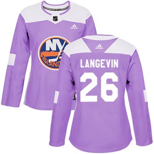 Women's Adidas New York Islanders Dave Langevin Purple Fights Cancer Practice Jersey - Authentic