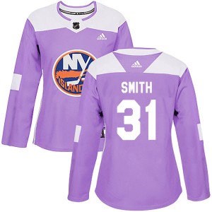 Women's Adidas New York Islanders Billy Smith Purple Fights Cancer Practice Jersey - Authentic